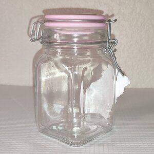 Clamp Jar Locking Lid Pink Secure Air Tight Small Clear Glass Jar cottagecore